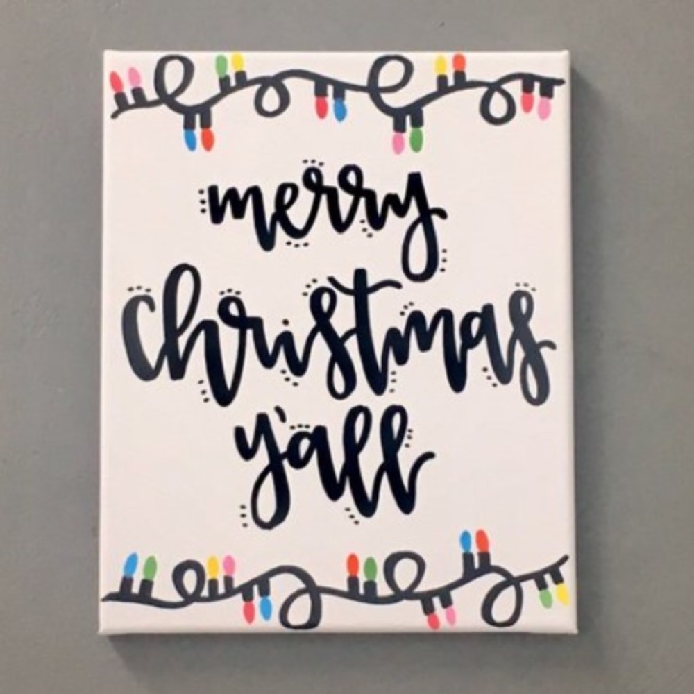 Hand lettered Merry Christmas Y’all Canvas